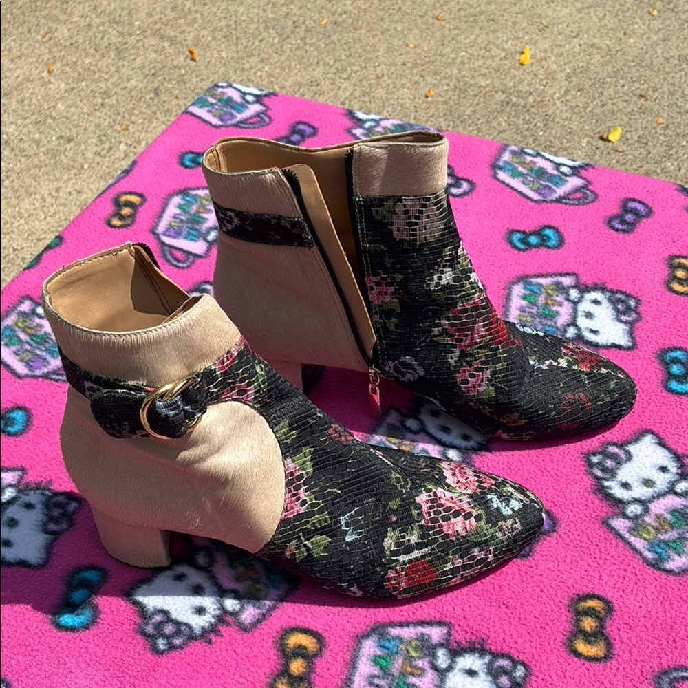 Anthropologie Floral Patterned Ankle Boots
